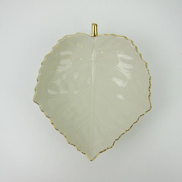 Lenox Leaf Candy Nut Dish Ivory with Gold Trim Handcrafted in Japan - Picture 14 of 14